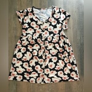 LuLaRoe Heidi Black and Pink Floral Casual Dress
